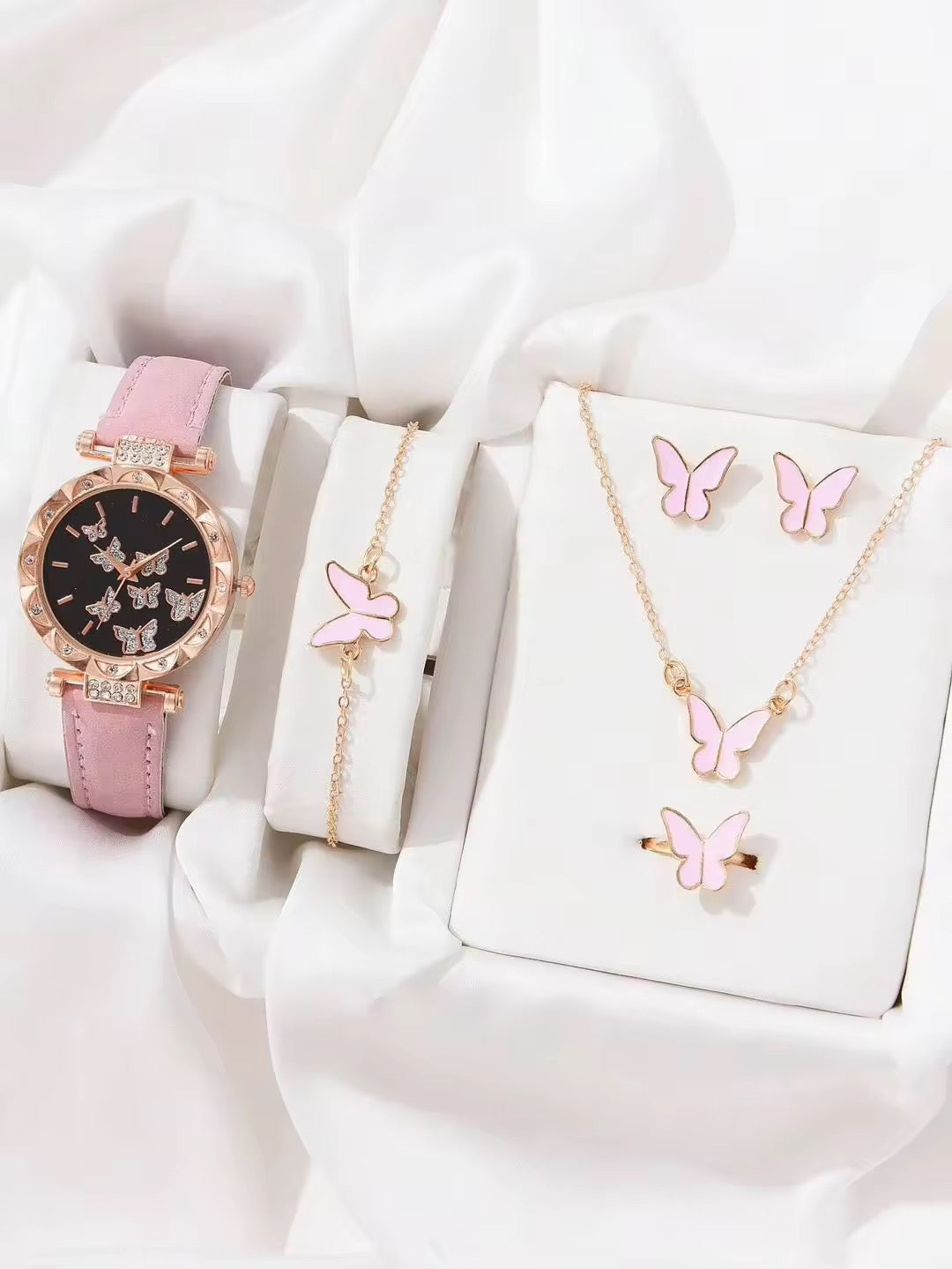 Ensemble bijoux et montre rose