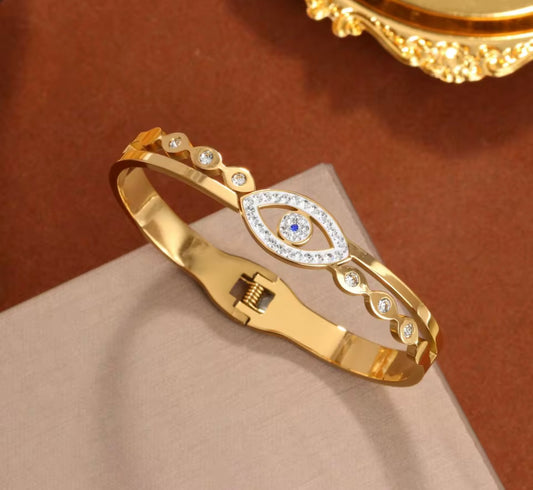 Bracelet œil bleu, plaqué Or