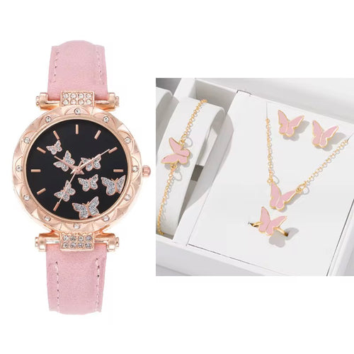 Ensemble bijoux et montre rose